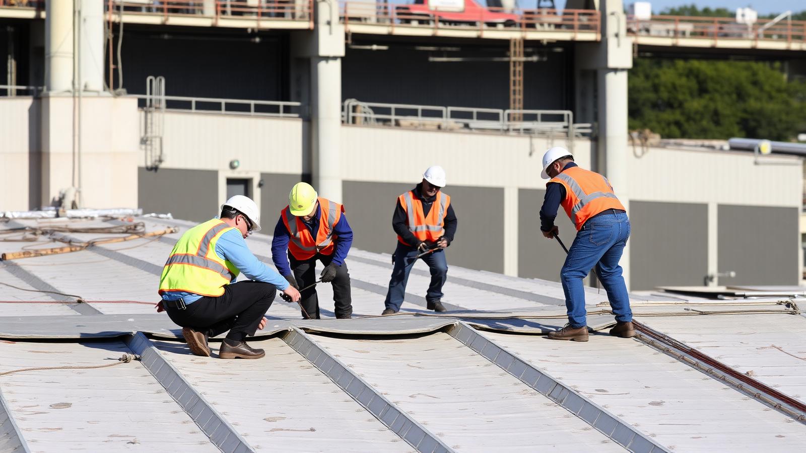 Equipe técnica da Tubos Oliveira instalando cobertura industrial